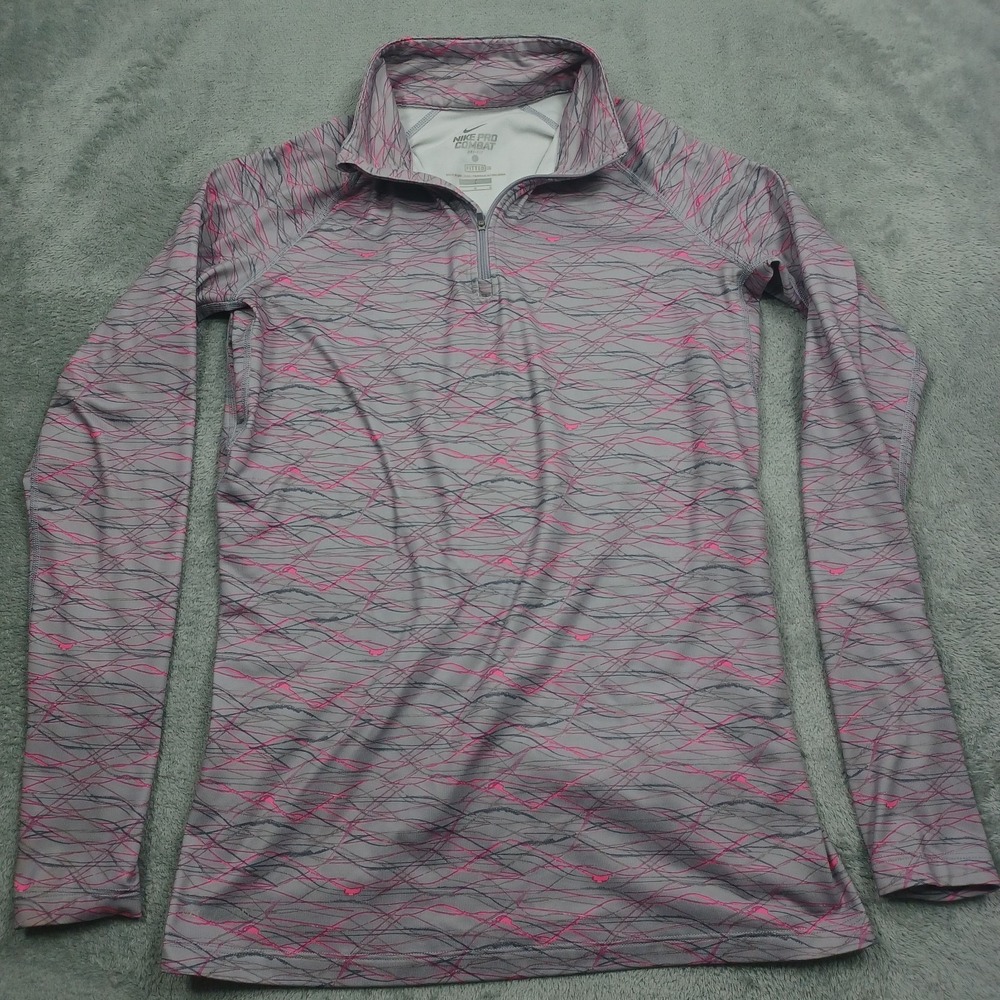Nike Sweater Womens Large Gray 1/4 Zip Pro Combat Dri Fit Activewear Running Gym